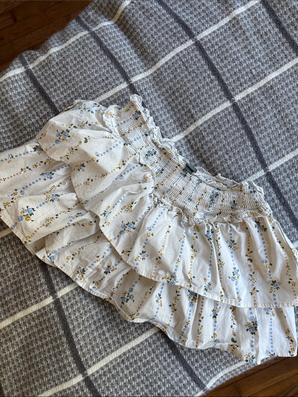 wild fable White Floral Smocked Ruffle Mini Skirt with Blue & Yellow Print
